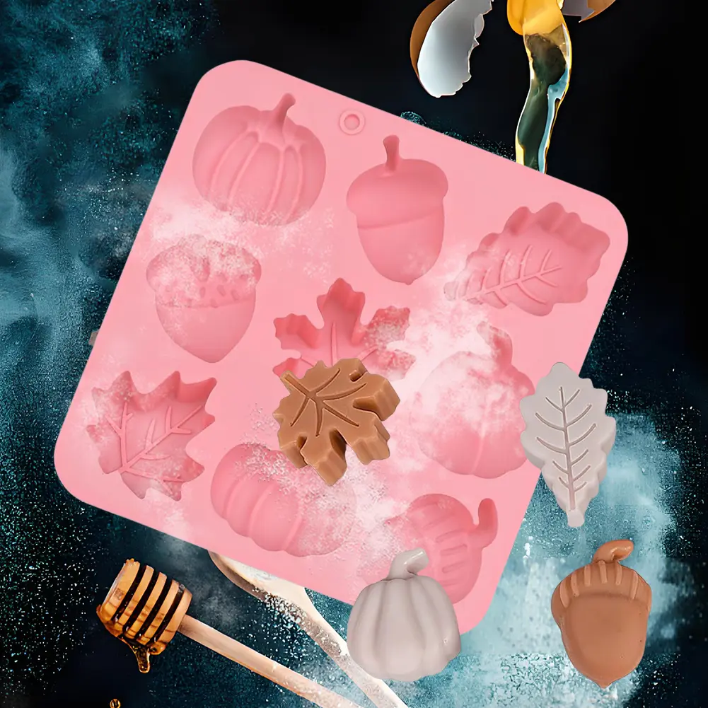 2 Pack Autumn Silicone Molds 9 Cavity Candy Soap Baking Mold DIY Sugar Chocolate Candle Molds for Autumn Cake Decoration Fondant