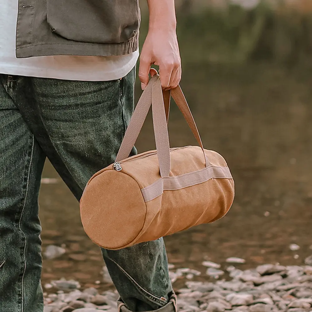 Camping Tools Storage Bag Large Capacity Cylinder Tent Stake Bag Portable Canvas Ground Nail Bag Lightweight for Outdoor Camping