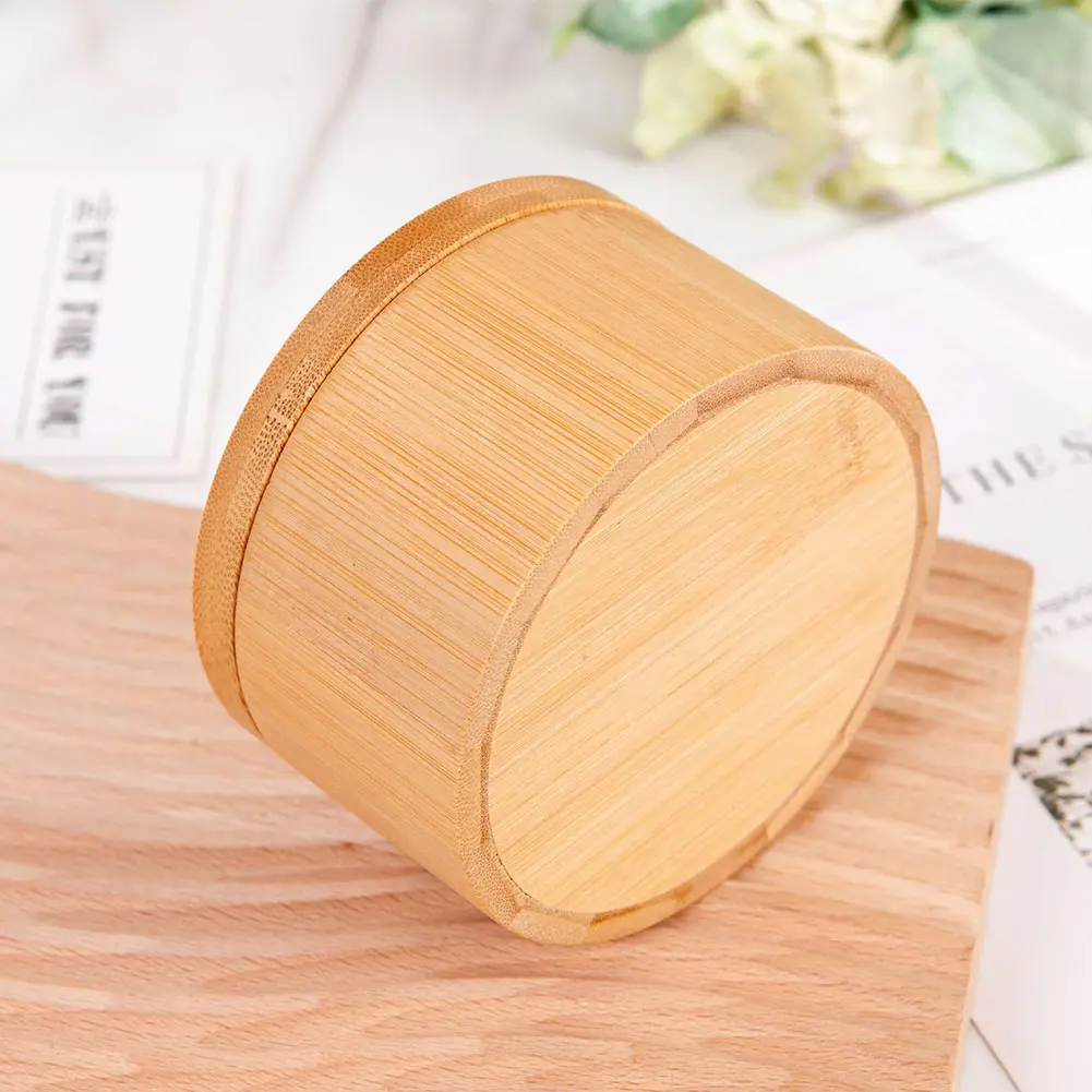 Bamboo Salt Cellar with Swivel Magnetic Closure Lid Bamboo Storage Box Round Salt Container Small Spice Box for Seasonings Herbs