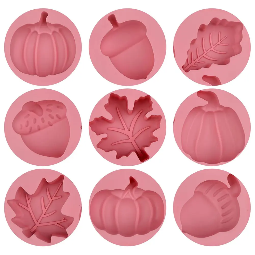 2 Pack Autumn Silicone Molds 9 Cavity Candy Soap Baking Mold DIY Sugar Chocolate Candle Molds for Autumn Cake Decoration Fondant