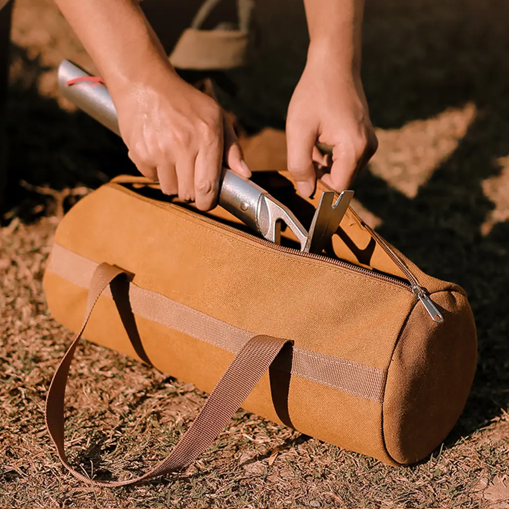 Camping Tools Storage Bag Large Capacity Cylinder Tent Stake Bag Portable Canvas Ground Nail Bag Lightweight for Outdoor Camping