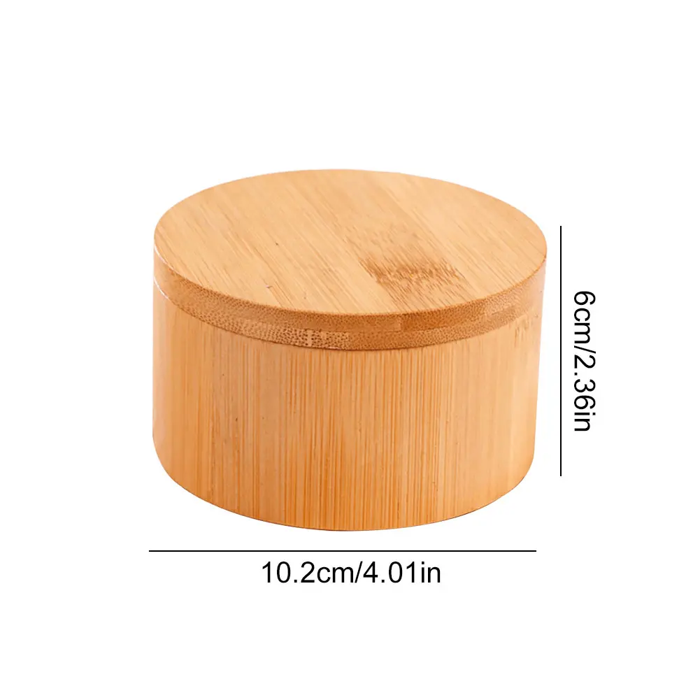 Bamboo Salt Cellar with Swivel Magnetic Closure Lid Bamboo Storage Box Round Salt Container Small Spice Box for Seasonings Herbs