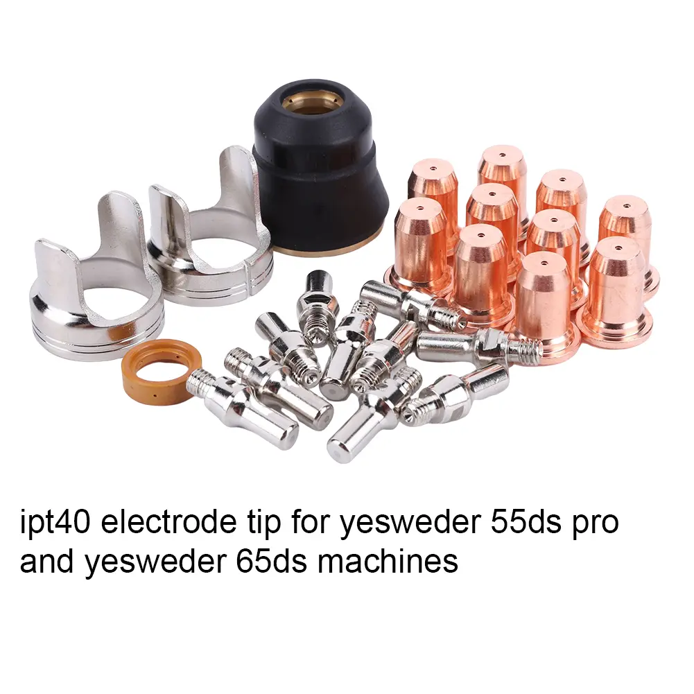 24 Pcs IPT40 Plasma Tips Kit Consumables Set Torch Plasma Cutting Shield Cap for YESWELDER CUT 55DS Pro CUT 65DS Plasma Cutter