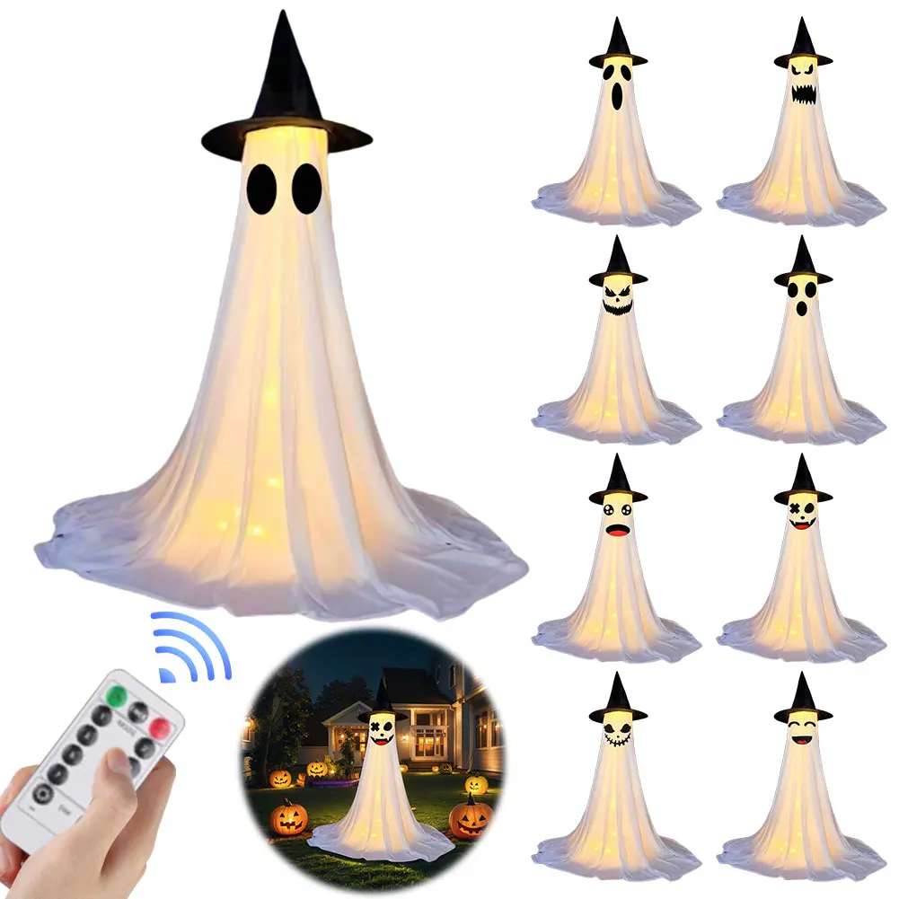 Glowing Halloween Ghost Light Standing Ghost Statue Remote Control String Light Halloween Decor Outdoor Front Porch Ghost Lights
