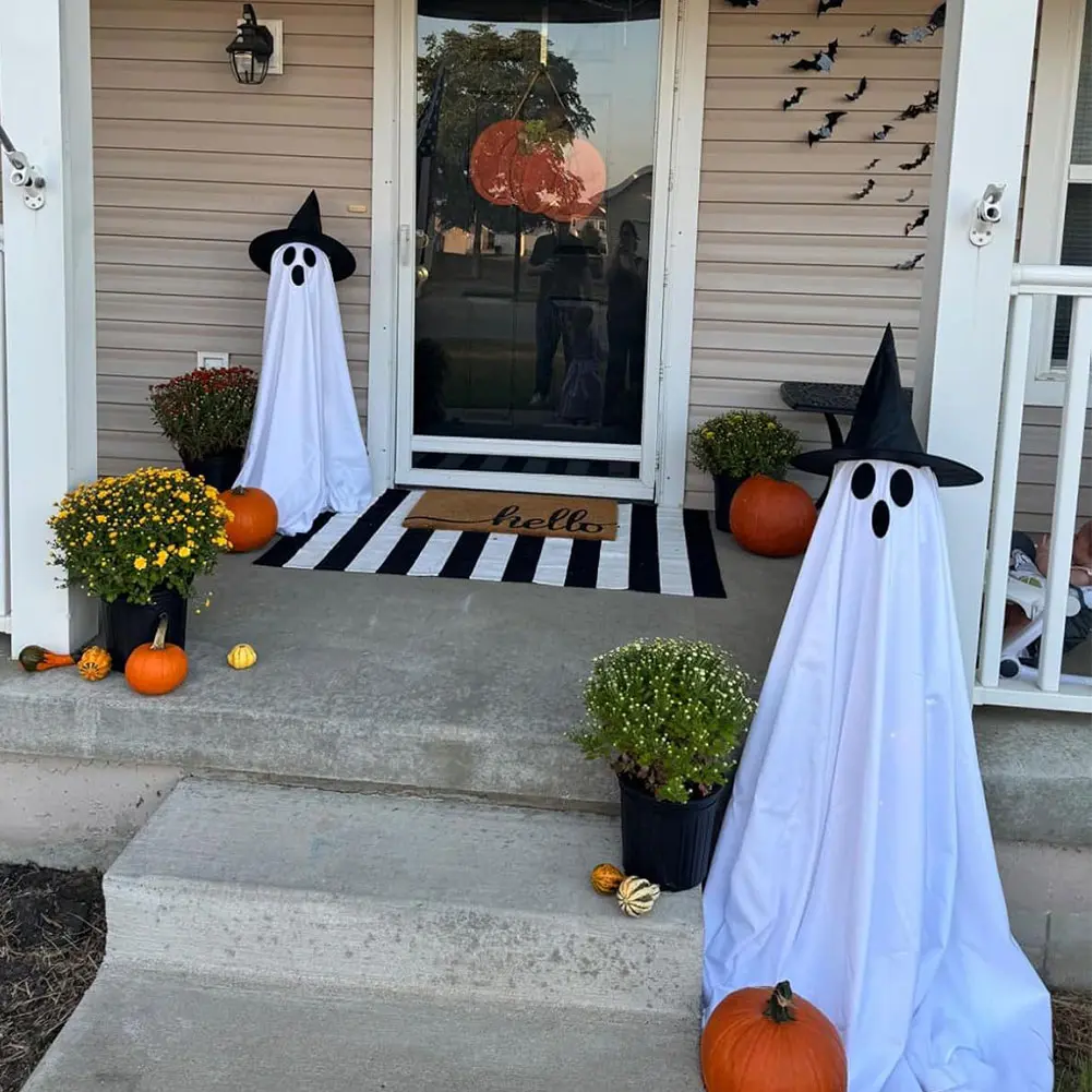 Glowing Halloween Ghost Light Standing Ghost Statue Remote Control String Light Halloween Decor Outdoor Front Porch Ghost Lights
