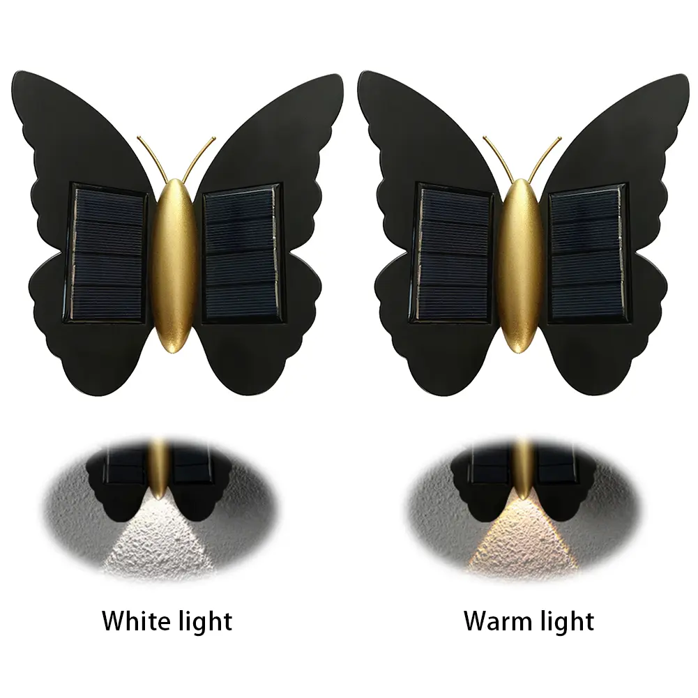 Butterfly Solar Wall Light Solar Powered Wall Light Motion Sensor Outside Yard Lamp IP65 Waterproof Auto On/Off for Fence Patio