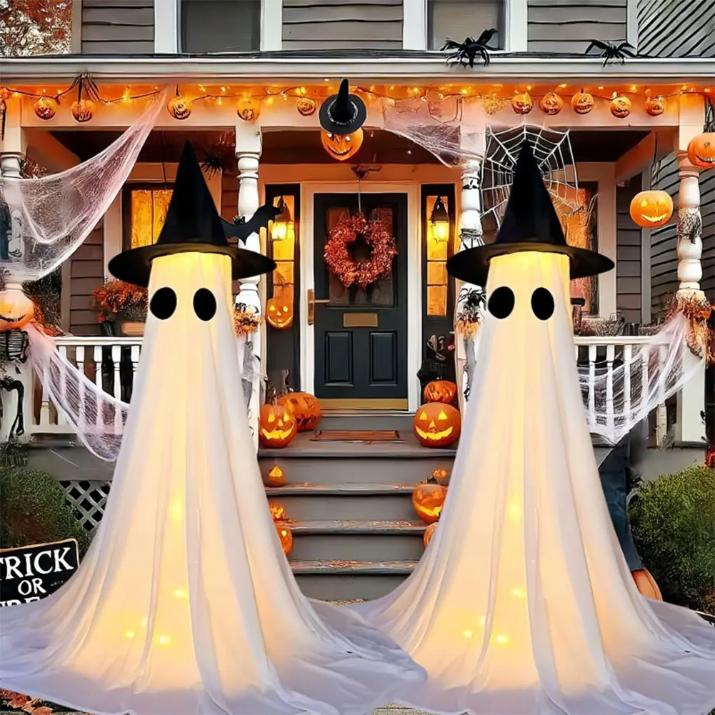 Glowing Halloween Ghost Light Standing Ghost Statue Remote Control String Light Halloween Decor Outdoor Front Porch Ghost Lights
