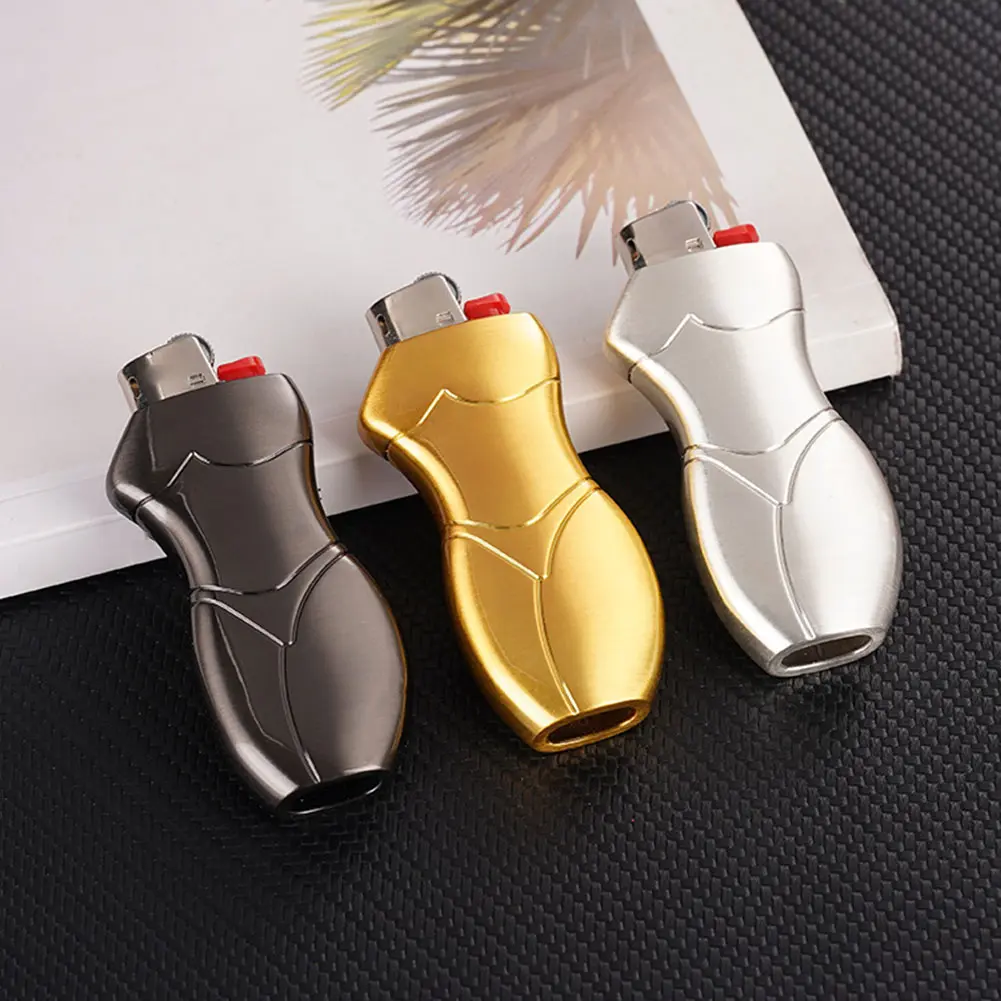 2Pcs Lighter Storage Container 3D Human Body Design Pocket Lighter Cover Zinc Alloy Portable Lighter Sleeve for Smoking Lovers