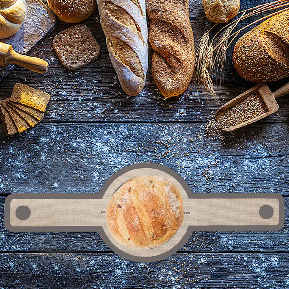2Pcs Silicone Baking Mat Reusable Non-Stick Dough Transfer Pad Platinum Silicone Bread Baking Long Handles Sling Bakery Supplies