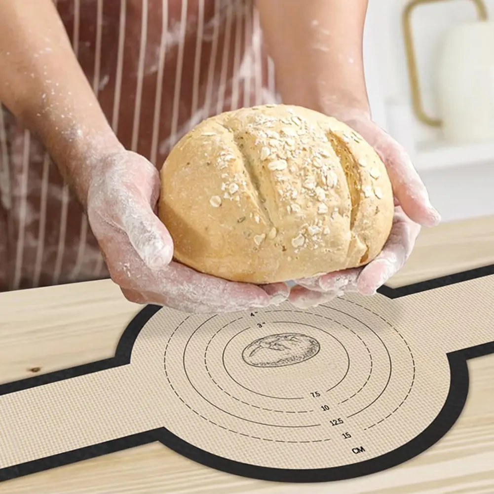 2Pcs Silicone Baking Mat Reusable Non-Stick Dough Transfer Pad Platinum Silicone Bread Baking Long Handles Sling Bakery Supplies