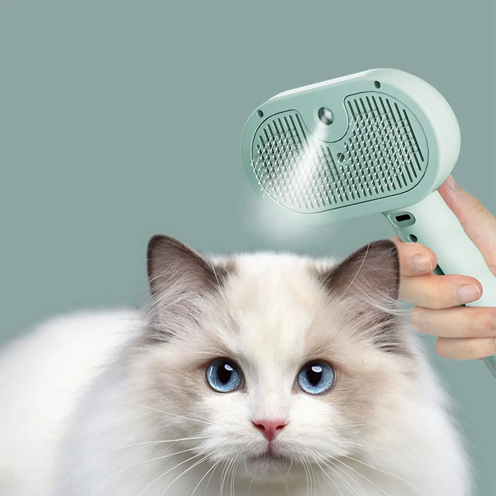 3 in 1 Cat Steam Brush with Release Button Pet Brush Rechargeable Dog Brush Pet Hair Cleaning Brush Comb for Shedding & Grooming