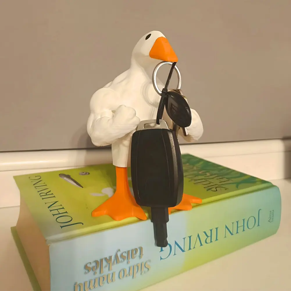 Magnetic Goose Key Holder Muscular Duck Statue Ornament Funny Table Tools Organizer Resin Prank Gag Housewarming Gift