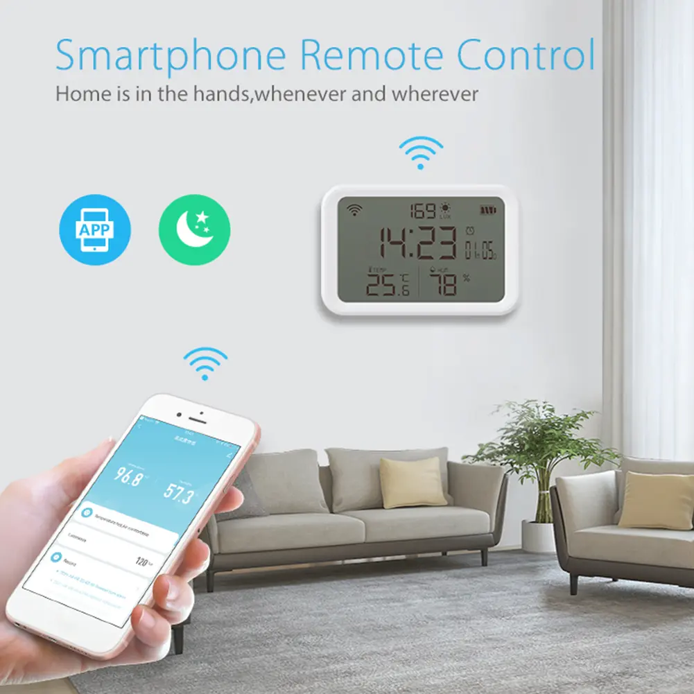 Tuya WiFi Thermometer Hygrometer Battery Powered 4 in 1 Temperature Humidity Sensor LCD Digital Display Bluetooth-compatible 5.0