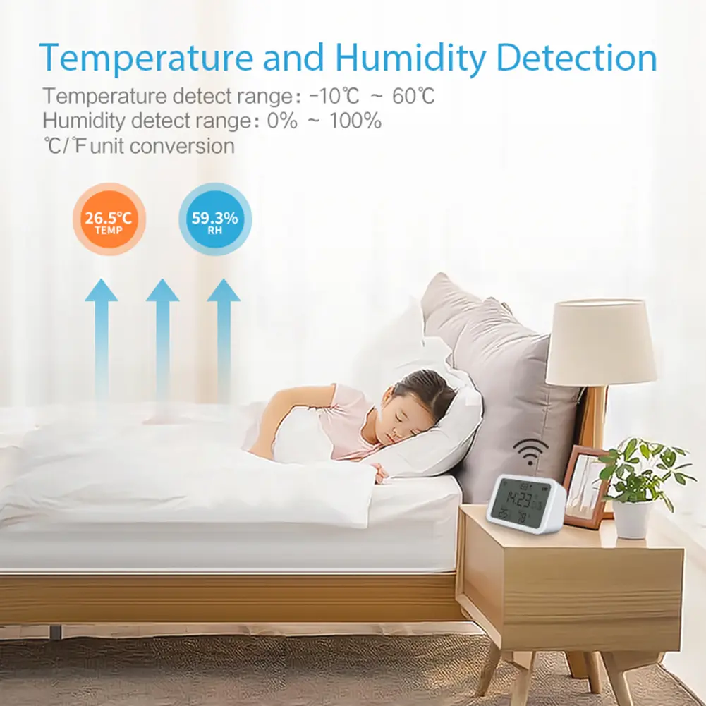 Tuya WiFi Thermometer Hygrometer Battery Powered 4 in 1 Temperature Humidity Sensor LCD Digital Display Bluetooth-compatible 5.0