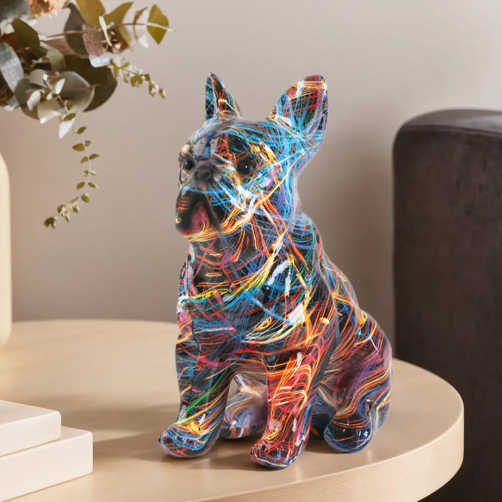 French Bulldog Figurine Bulldog Statue Creative Colorful Art Animal Statue Resin Puppy Figurine Home Offcie Desktop Craft Decor