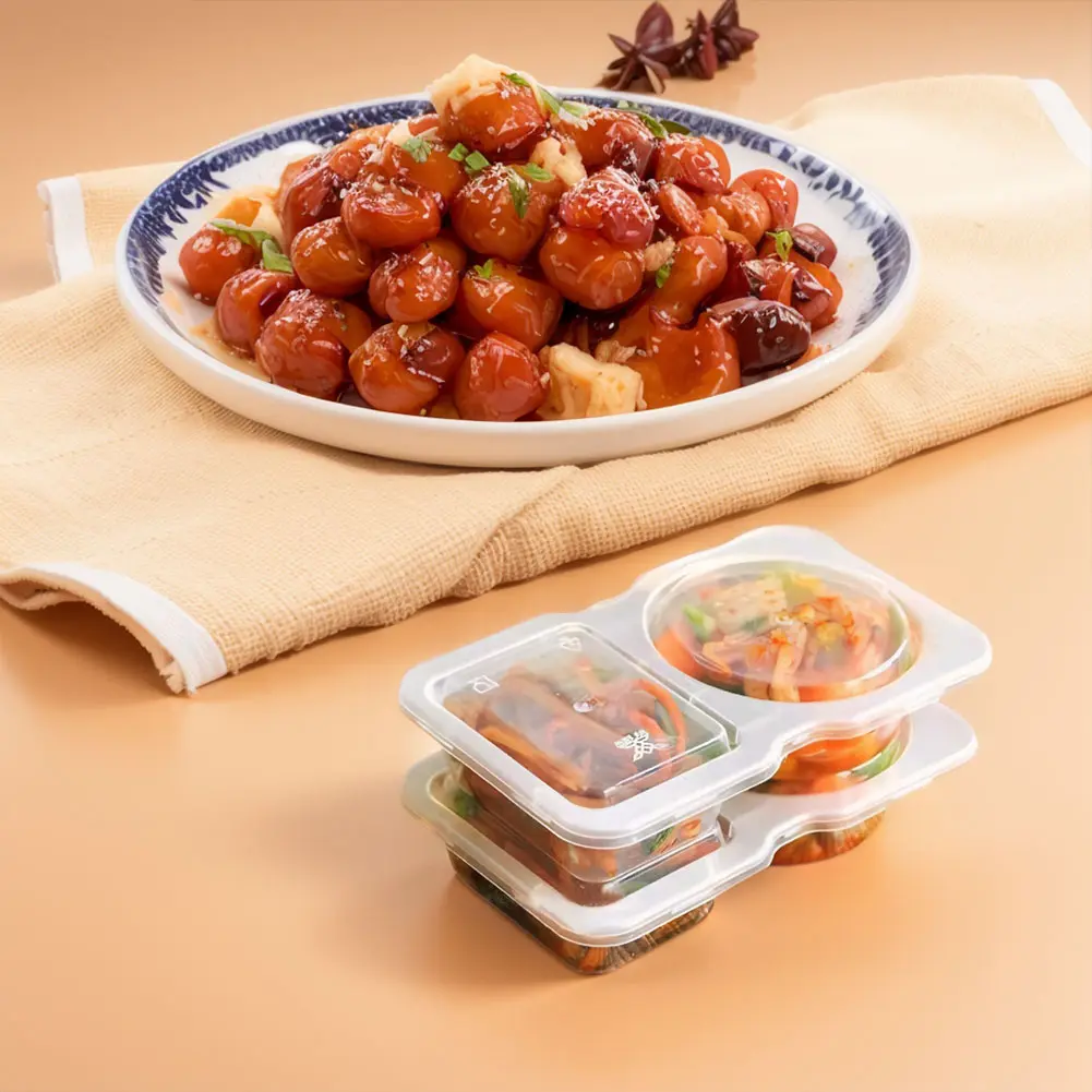 Double Compartment Transparent Dressing Containers with Lids Stackable Storage Snack Containers Reusable for Home School
