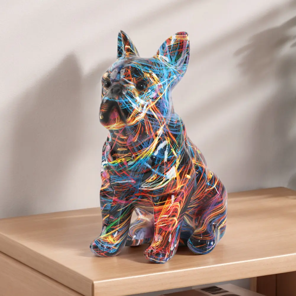 French Bulldog Figurine Bulldog Statue Creative Colorful Art Animal Statue Resin Puppy Figurine Home Offcie Desktop Craft Decor