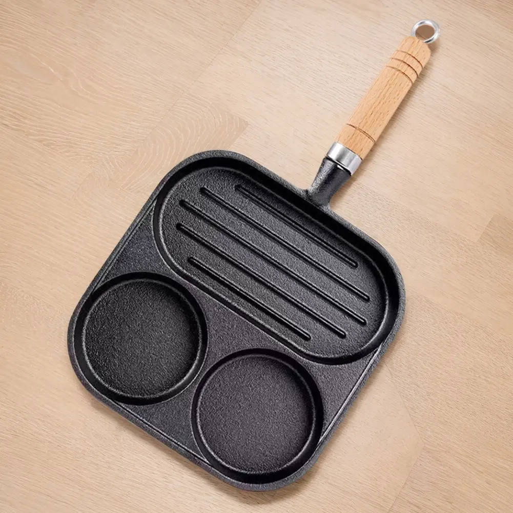 Cast Iron 3-Cup Eggg Frying Pan with Heat-Resistant Handle Pancake Pan Egg Pan Compatible with Gas Stove & Induction Cookware