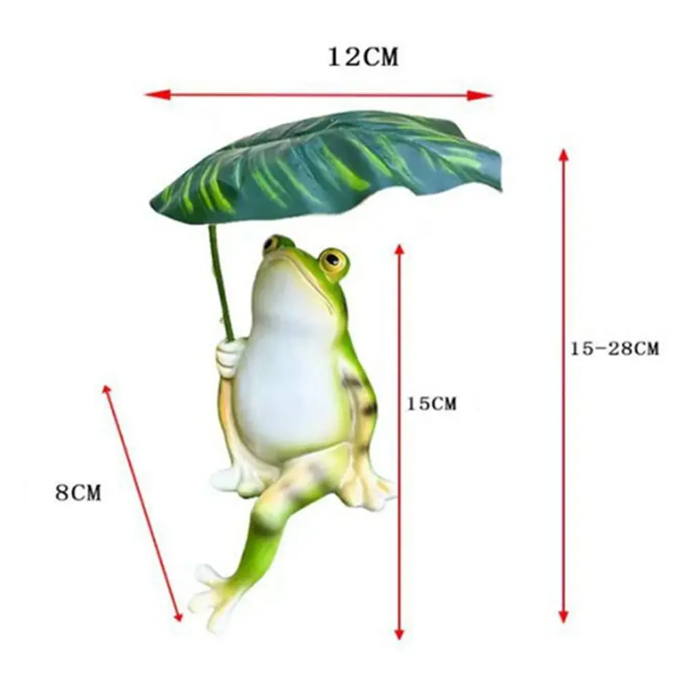 Frog Garden Statue Fish Pond Decoration Holding A Leaf Micro-Landscape Statue Resin Frog Figurine for Outdoor Yard Patio