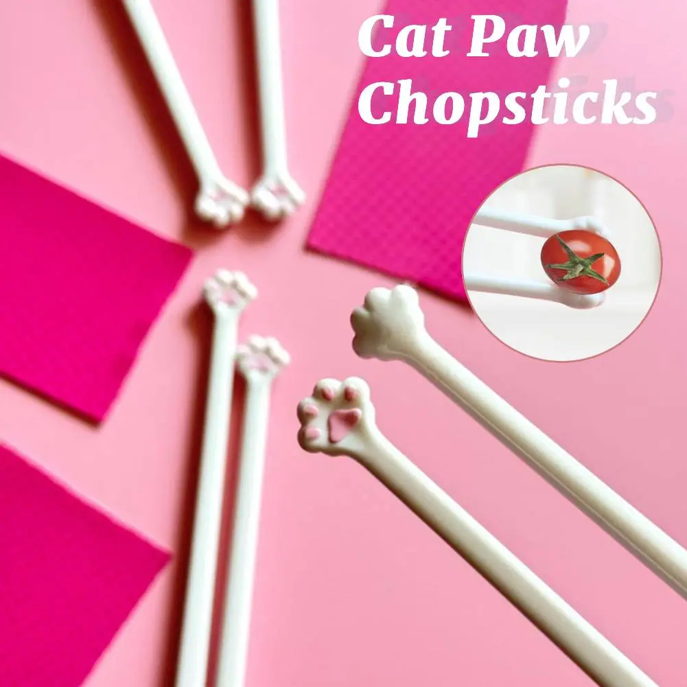 2025 New Cat Paw Chopsticks with Pink Paw Prints Reusable Practical Chopsticks Non-Slip Cute & Unique Food Clip for Home Party