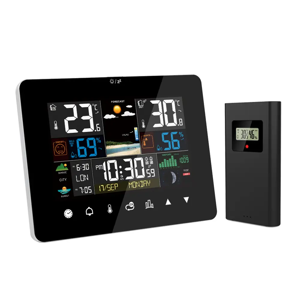 Indoor Outdoor Weather Station with Atomic Clock Thermometer Large Display Station Color Display Digital Forecast Station