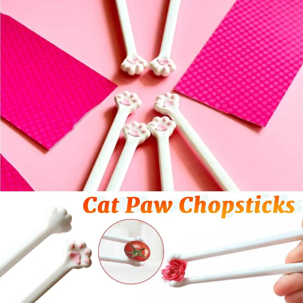 2025 New Cat Paw Chopsticks with Pink Paw Prints Reusable Practical Chopsticks Non-Slip Cute & Unique Food Clip for Home Party
