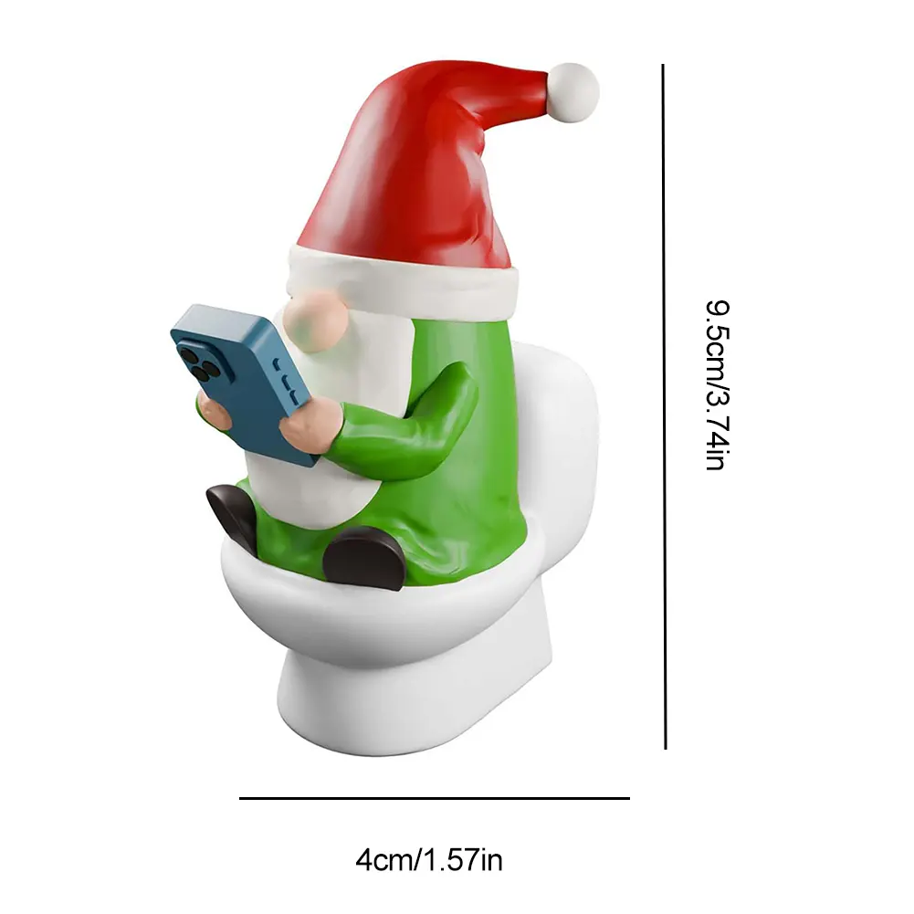 Novelty Gnomes Christmas Figurine Resin Funny Elf Sculpture Play Phone on The Toilet Gnome Statue Garden Gnome for Fairy Garden