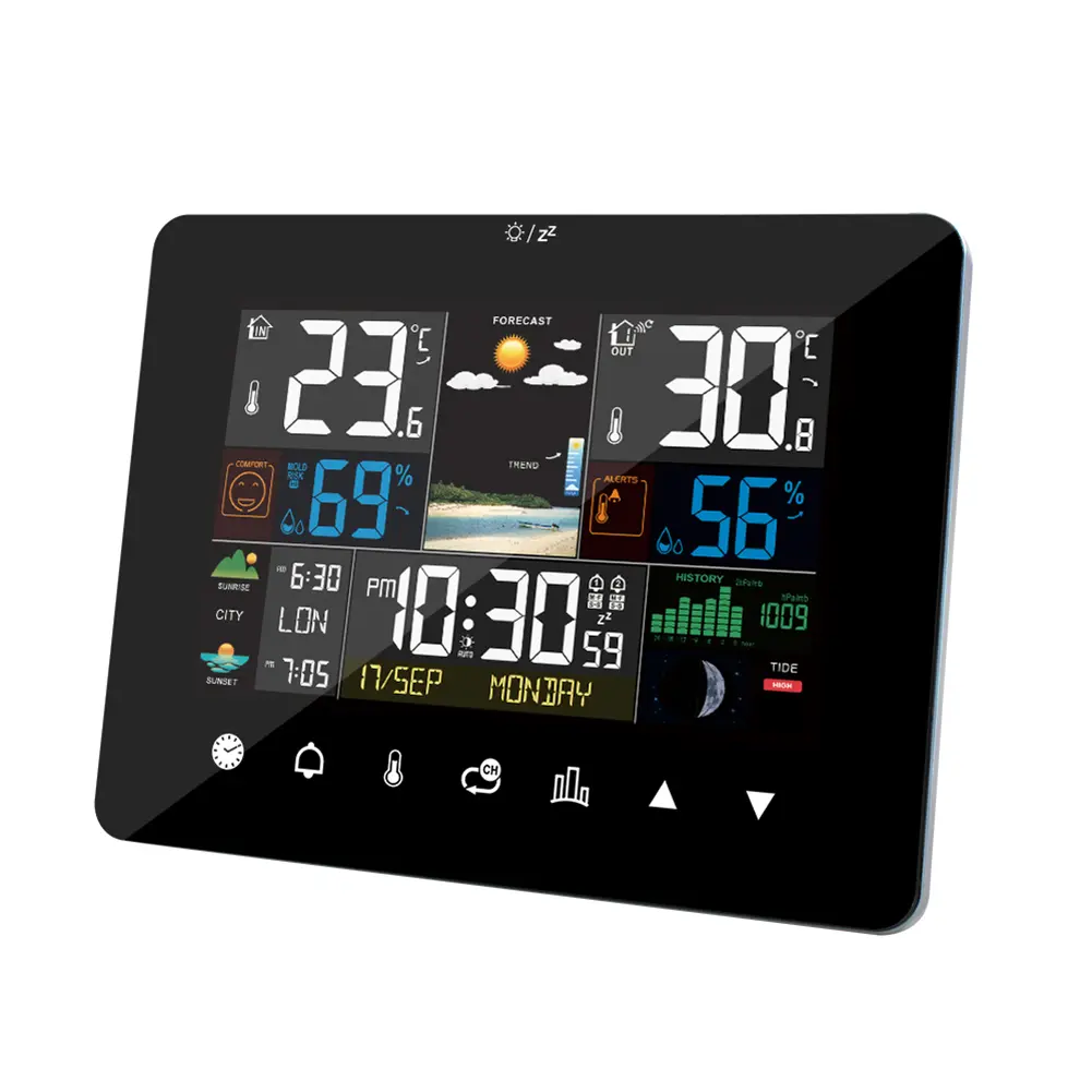 Indoor Outdoor Weather Station with Atomic Clock Thermometer Large Display Station Color Display Digital Forecast Station