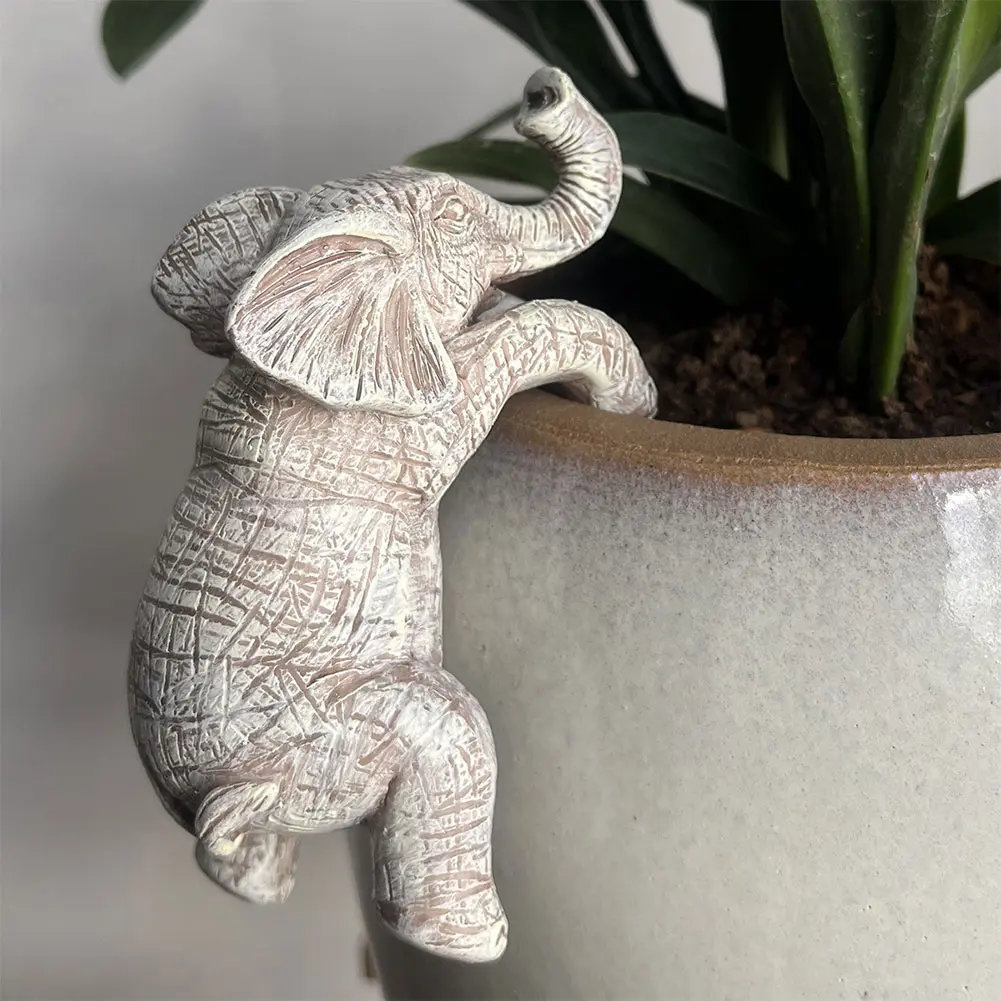 Elephant Flower Pot Hugger Resin Hanging Elephant Statue Creative Cute Elephant Ornaments for Balcony Patio Lawn Yard