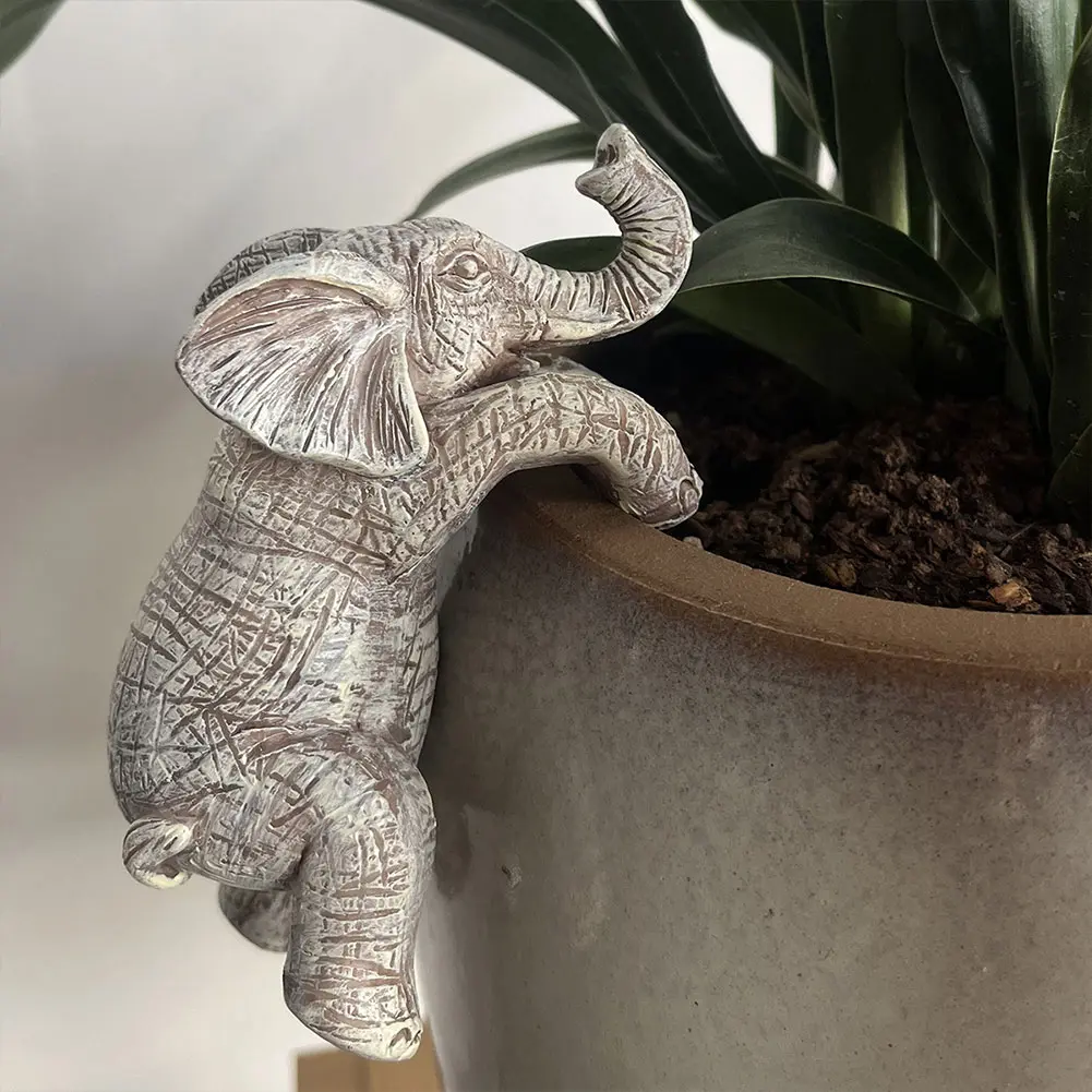 Elephant Flower Pot Hugger Resin Hanging Elephant Statue Creative Cute Elephant Ornaments for Balcony Patio Lawn Yard