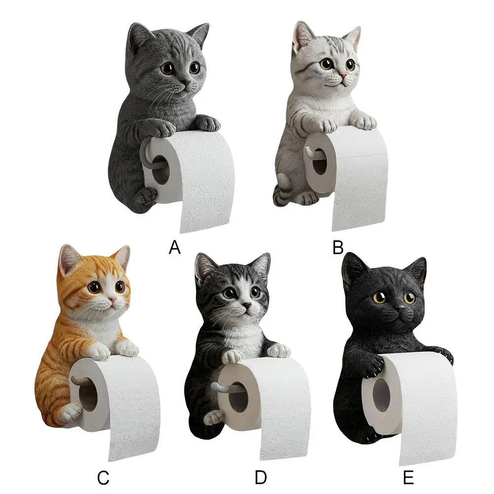 Wall Mount Cat Toilet Paper Roll Holder Funny Animal Roll Storage Rack Decorative Cat Statue Tissue Dispenser Rack Paper Stands