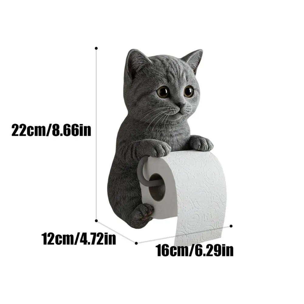 Wall Mount Cat Toilet Paper Roll Holder Funny Animal Roll Storage Rack Decorative Cat Statue Tissue Dispenser Rack Paper Stands