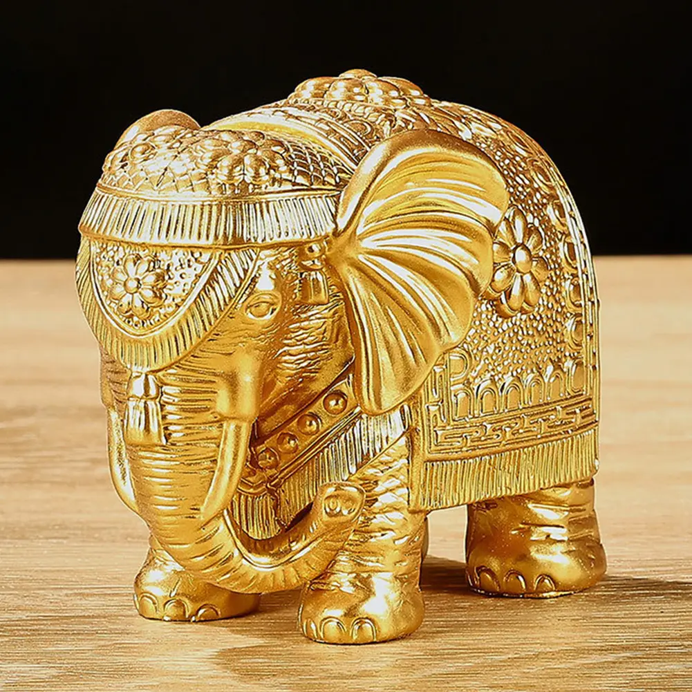 Resin Elephant Figurine Gold Elephant Statue Brings Good Luck Health Strength Elephant Decor Home Office Decor Elephant Ornament