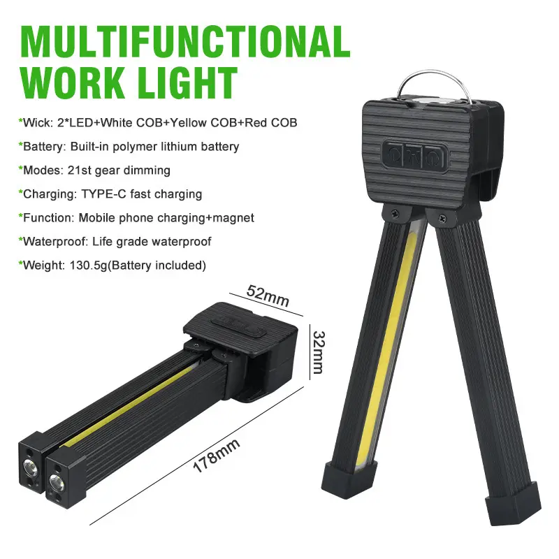Portable Worklight Foldable Gym Lamp for Posing with Super Magnetic USB Rechargeable LED Posing Lamp with Hook & 7-grade Dimming