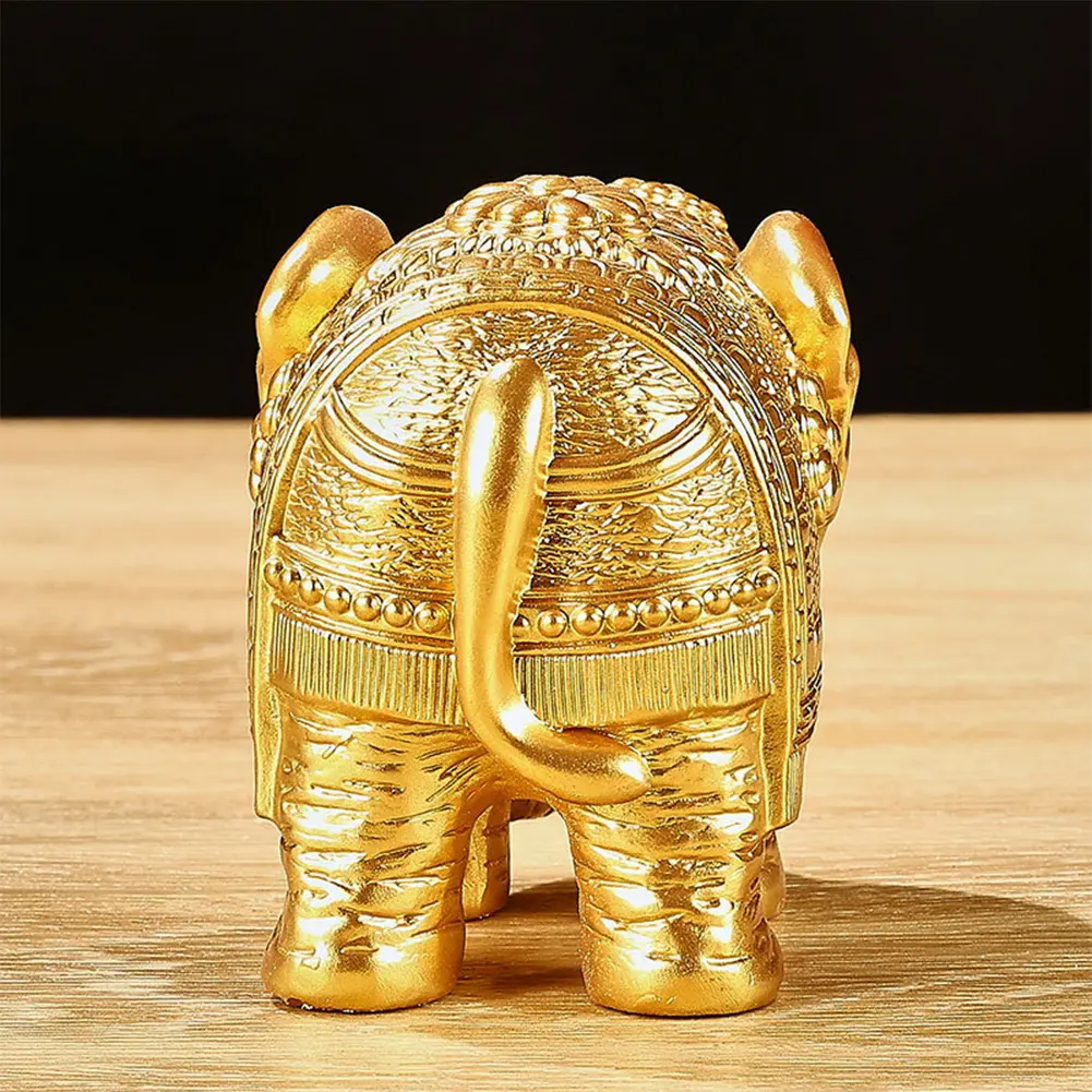 Resin Elephant Figurine Gold Elephant Statue Brings Good Luck Health Strength Elephant Decor Home Office Decor Elephant Ornament