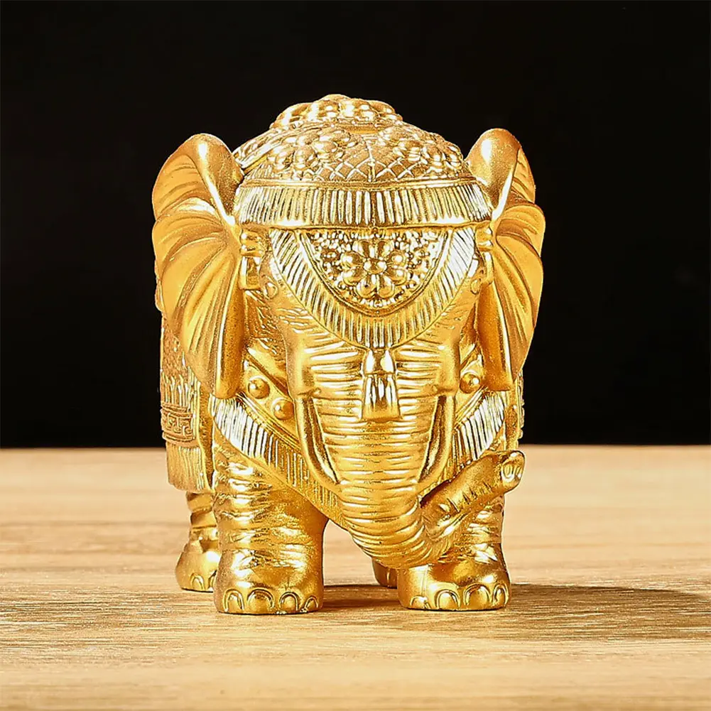 Resin Elephant Figurine Gold Elephant Statue Brings Good Luck Health Strength Elephant Decor Home Office Decor Elephant Ornament