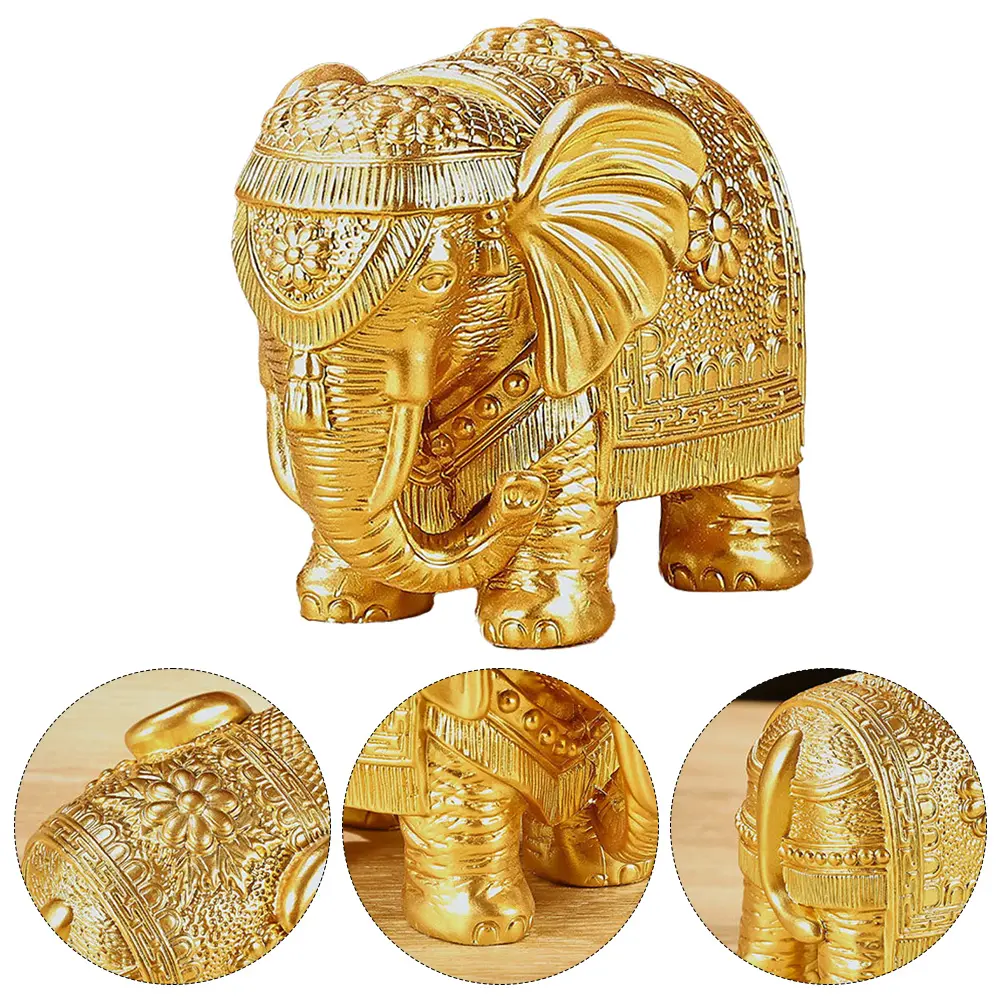 Resin Elephant Figurine Gold Elephant Statue Brings Good Luck Health Strength Elephant Decor Home Office Decor Elephant Ornament