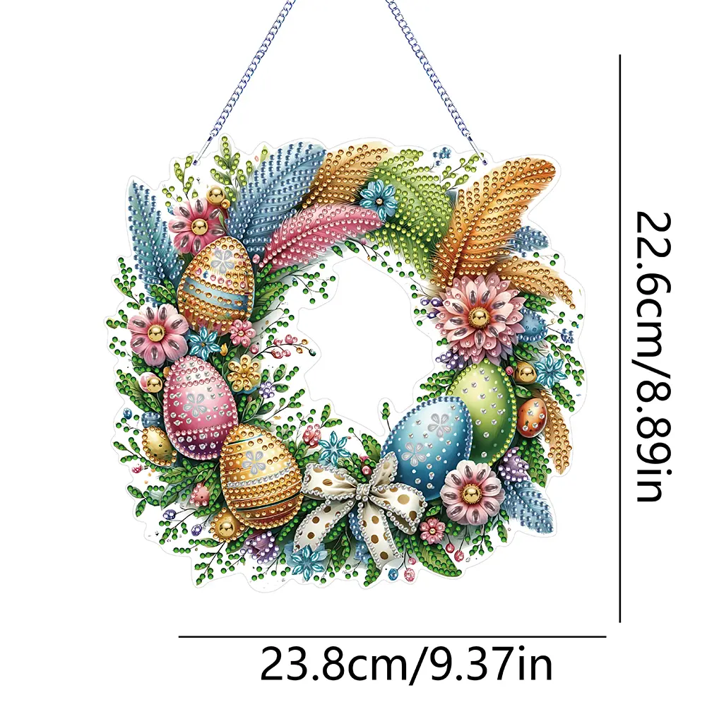 Single Sided Diamond Art Hanging Pendant Handmade Easter Wreath Rhinestone Diamond Art Window Pendants Chicken Rabbit Wall Decor
