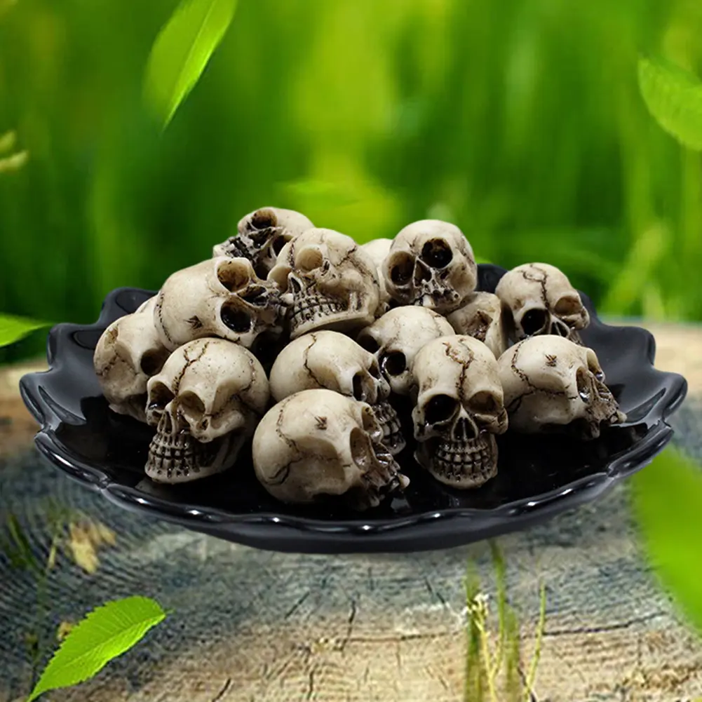40Pcs Halloween Mini Skull Heads Creative Festival Theme Landscape Skulls Crafts Terrifying Skull Rocks Garden Decor for Planter