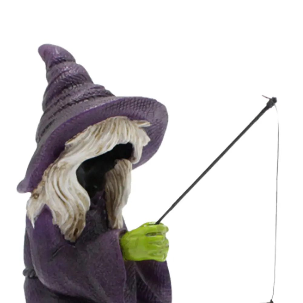 Resin Fishing Witch Skeleton Statue Craft Funny Halloween Decoration Mini Witch Sitting Figurine for Ghost Festival Garden Yard