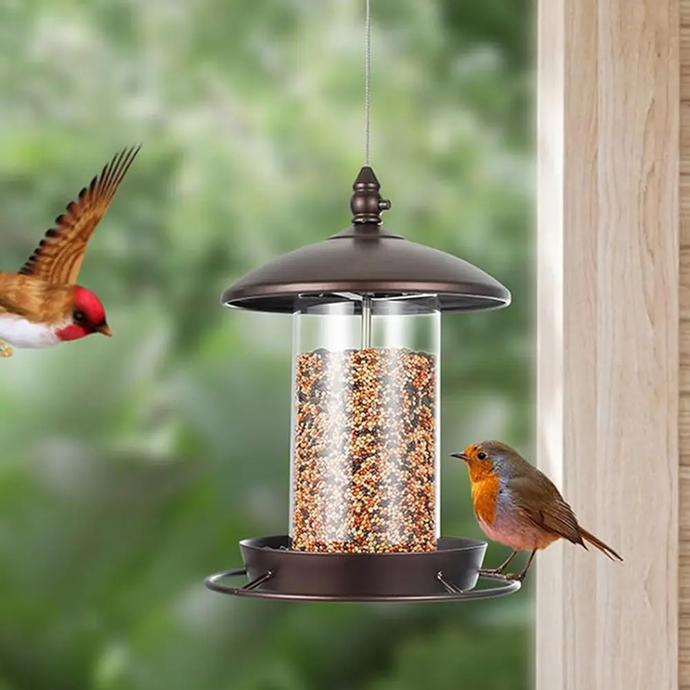 Hanging Hummingbird Feeder Bird Feeder Large Capacity Roof Bird Feeder Waterproof Bird Food Dispenser for Outdoor Garden Yard