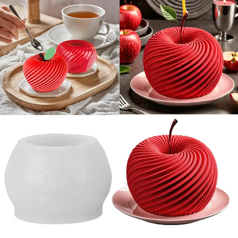 3D Spiral Apple Shape Mousse Cake Silicone Mold Dessert Making Mould Baking Cooking Tools for Christmas Valentines Day Holiday