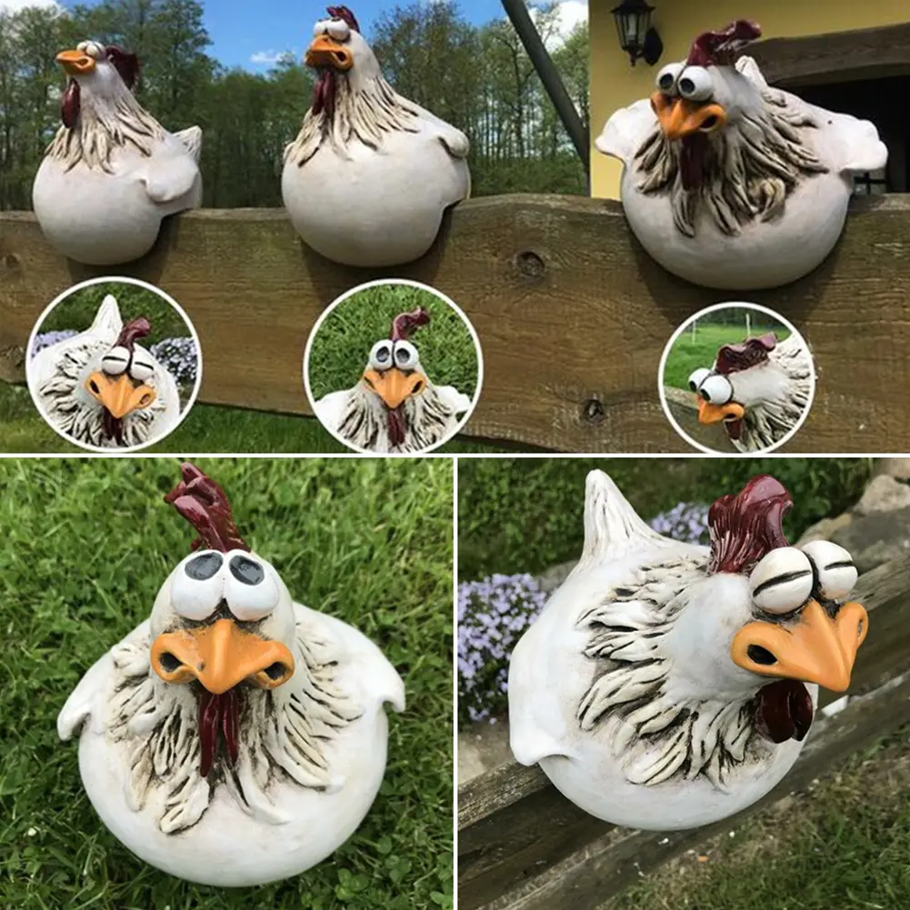 3Pcs Rooster Decor Resin Crafts Ornament Rustic Chicken Fence Decor Creative Rooster Decorative Figurine for Housewarming Gifts