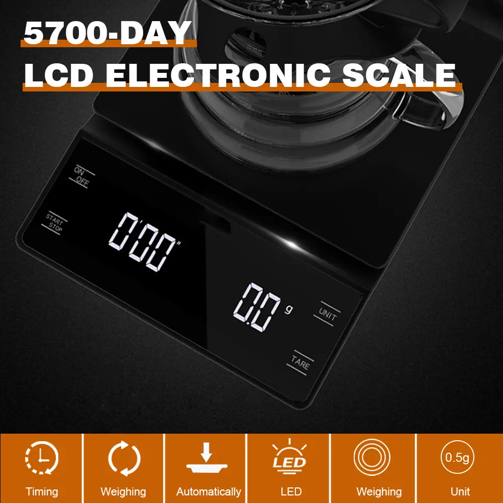 Digital Coffee Scale with Timer 3kg/0.1g Digital Kitchen Food Scale Back-Lit LCD Display Electronic Scale for Pour Over Coffee