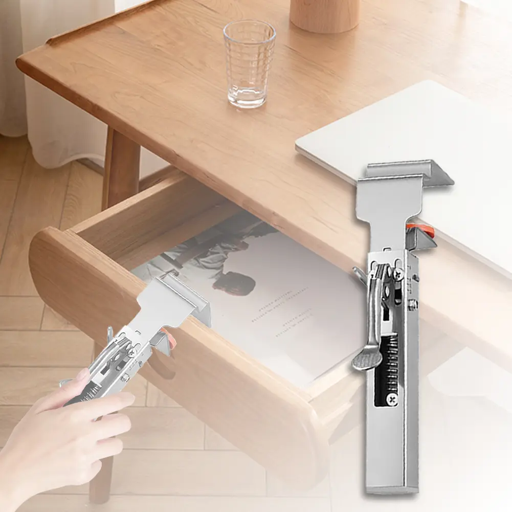 Adjustable Drawer Fixing Clamp Stainless Steel One-Touch Fixed Removable Drawer Clamp Drawer Fastening Clip for DIY Woodworking