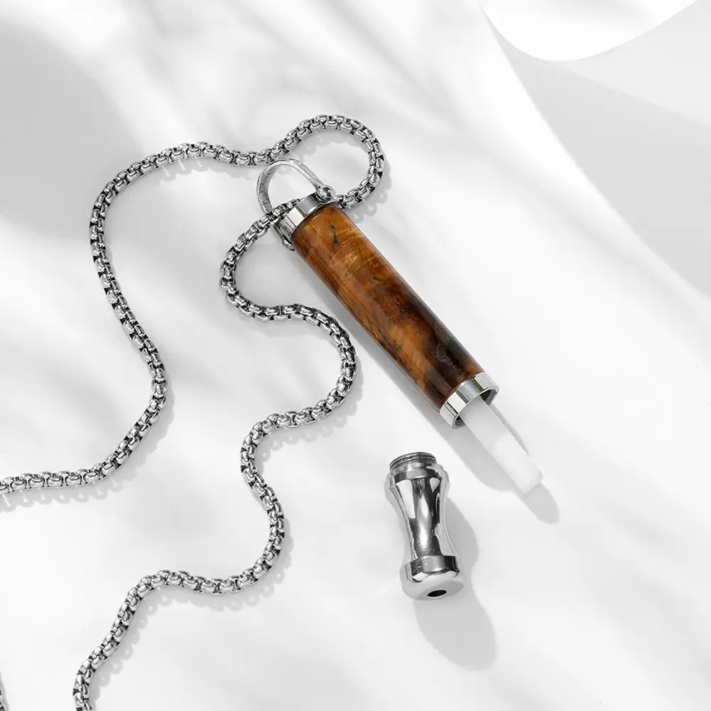 Anti-Smoking Assistance Necklace Stress Relief Energy Stone Tube Necklace with Cotton Core Breathing Necklace for Meditation