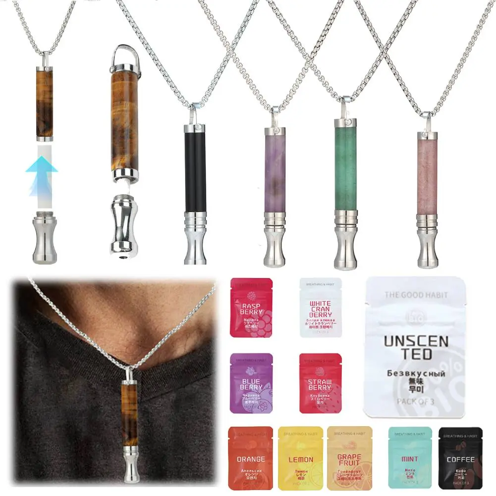 Anti-Smoking Assistance Necklace Stress Relief Energy Stone Tube Necklace with Cotton Core Breathing Necklace for Meditation