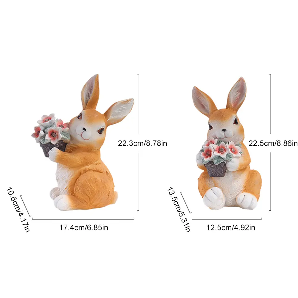 Easter Bunny Figure with Solar Powered Flower Light Waterproof Rabbit Sculpture Rabbit Garden Statues for Patio Yard Lawn Porch