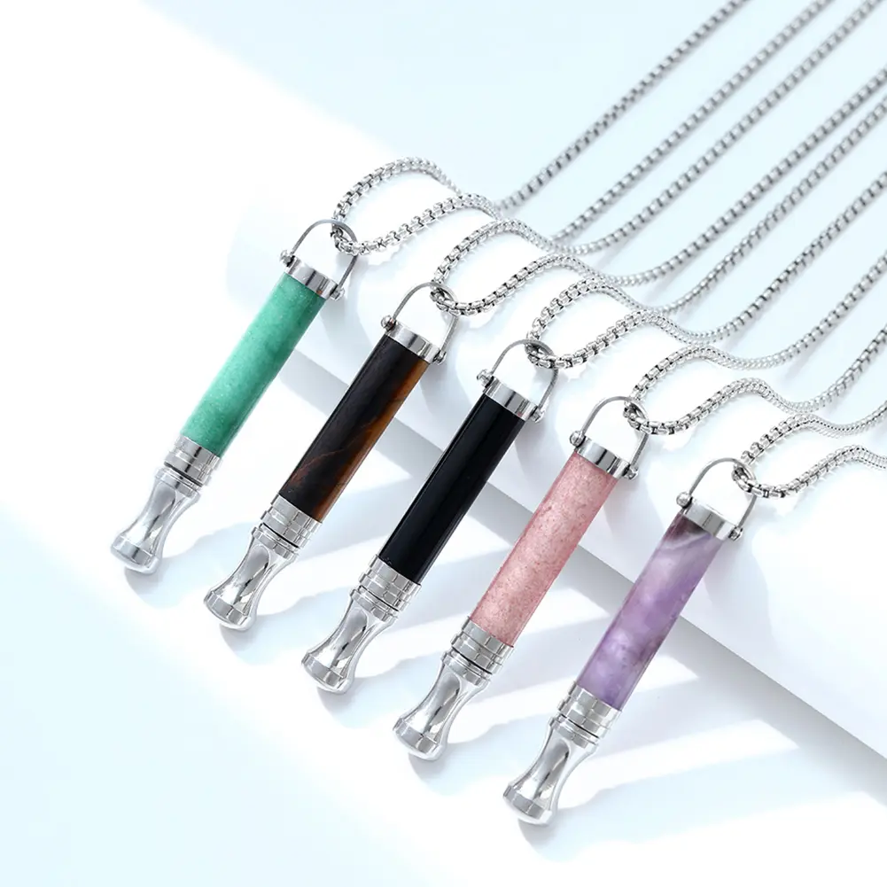 Anti-Smoking Assistance Necklace Stress Relief Energy Stone Tube Necklace with Cotton Core Breathing Necklace for Meditation