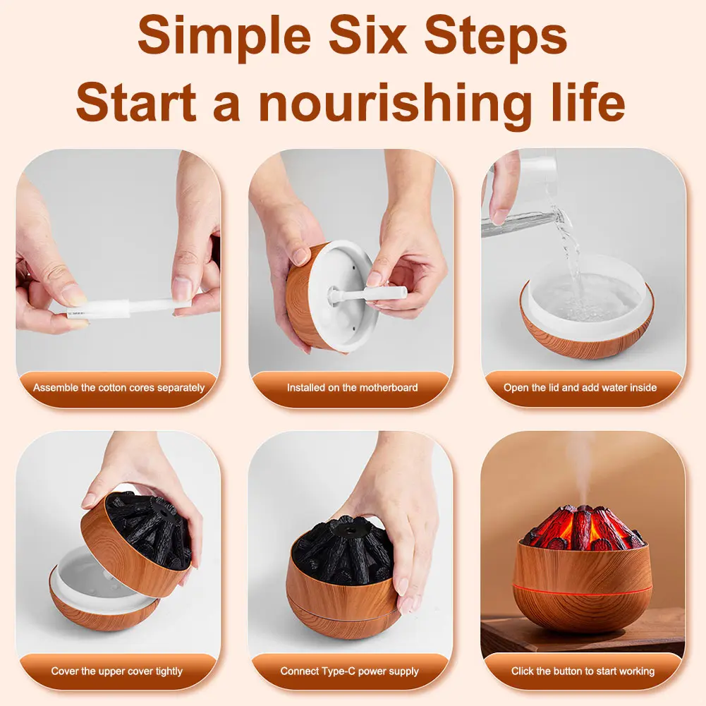 Simulated Charcoal Fire Humidifier Super Quiet Air Humidifier 300ML Mini Humidifier Personal Desktop Humidifier for Home Office